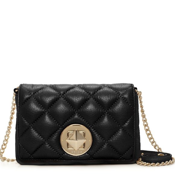 KATE SPADE Black Gold Coast DOVE Turnlock Chain Crossbody Shoulder Bag! - Picture 2 of 9